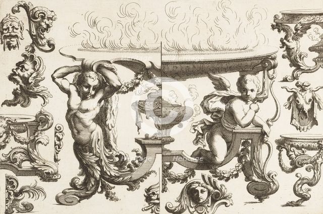 Desseins de Brasiers dont les Ornements peuuent Seruir aux Cuuettes, Tables, et autre..., 1660-1713. Creator: Alexis Loir I.