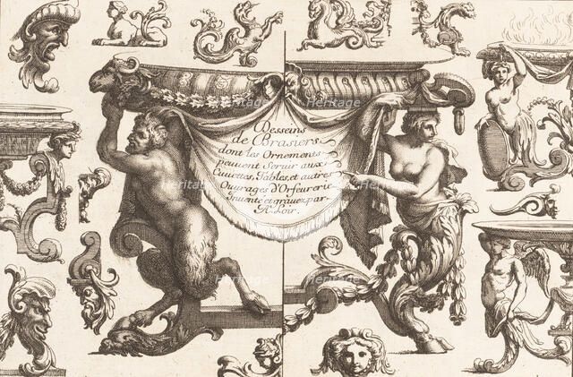 Desseins de Brasiers dont les Ornements peuuent Seruir aux Cuuettes, Tables, et autre..., 1660-1713. Creator: Alexis Loir I.