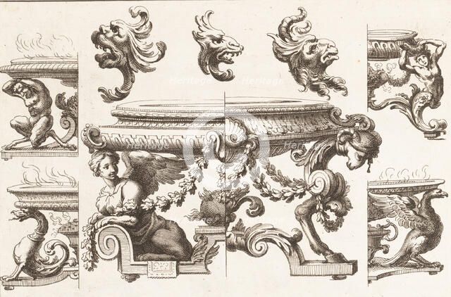Desseins de Brasiers dont les Ornements peuuent Seruir aux Cuuettes, Tables, et autre..., 1660-1713. Creator: Alexis Loir I.