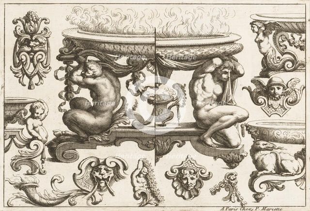 Desseins de Brasiers dont les Ornements peuuent Seruir aux Cuuettes, Tables, et autre..., 1660-1713. Creator: Alexis Loir I.
