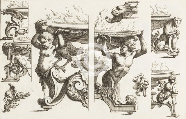 Desseins de Brasiers dont les Ornements peuuent Seruir aux Cuuettes, Tables, et autre..., 1660-1713. Creator: Alexis Loir I.