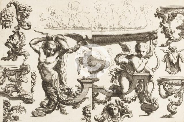 Desseins de Brasiers dont les Ornements peuuent Seruir aux Cuuettes, Tables, et autre..., 1660-1713. Creator: Alexis Loir I.