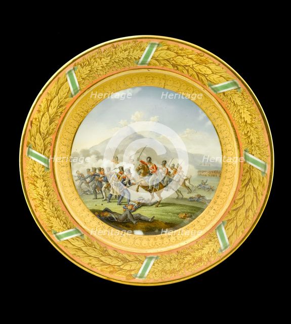 Dessert plate depicting the Battle of Talavera, Spain, 1809 (1818). Artist: Unknown.