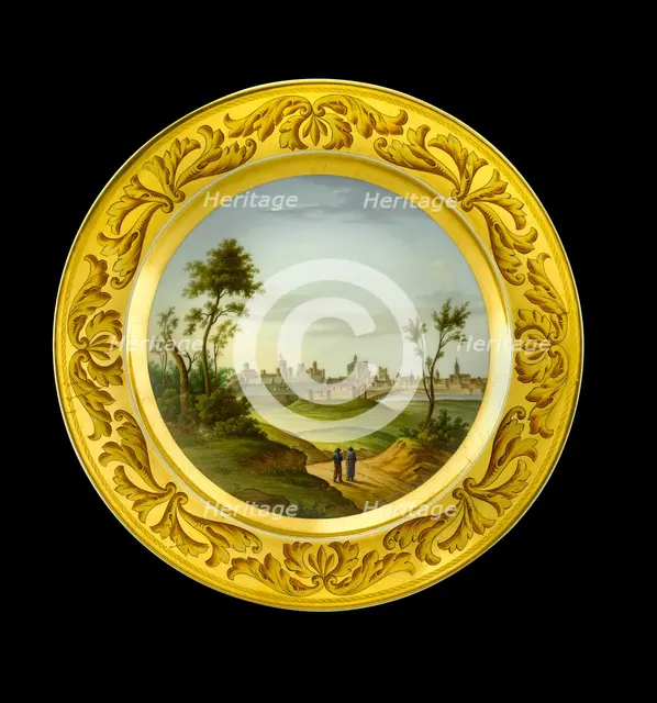 Dessert plate depicting the Battlefield of Badajoz, Spain, 1810s. Artist: AJ Photographics.