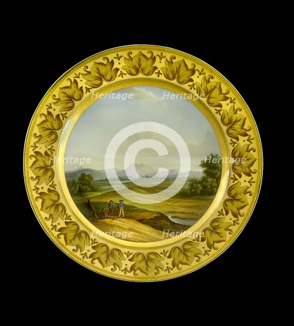 Dessert plate depicting the Battlefield of Talavera, Spain, 1810s. Artist: AJ Photographics.