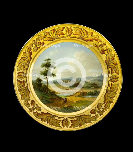 Dessert plate depicting the battlefield of Vimeiro, Portugal, 1810s. Artist: AJ Photographics.