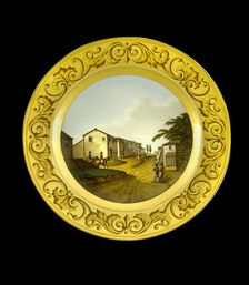 Dessert plate depicting the British headquarters at Vimeiro, Portugal, 1808 (1810s). Artist: AJ Photographics