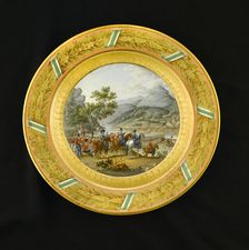 Dessert plate depicting the crossing of the Mondego, Portugal, 1810 (1810s). Artist: AJ Photographics