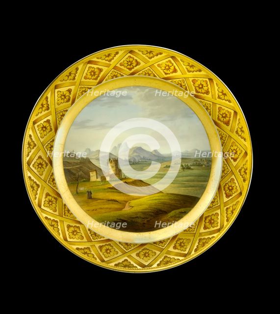 Dessert plate depicting the Lines of Torres Vedras, Portugal, 1810s. Artist: AJ Photographics.