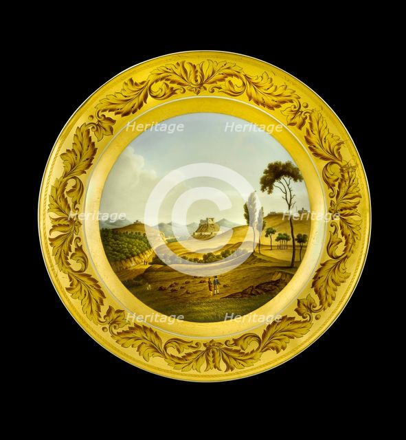 Dessert plate depicting the Lines of Torres Vedras, Portugal, 1810s. Artist: AJ Photographics.