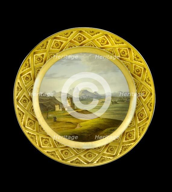 Dessert plate depicting the Lines of Torres Vedras, Portugal, 1810s. Artist: AJ Photographics.
