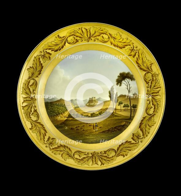 Dessert plate depicting the Lines of Torres Vedras, Portugal, 1810s. Artist: AJ Photographics.
