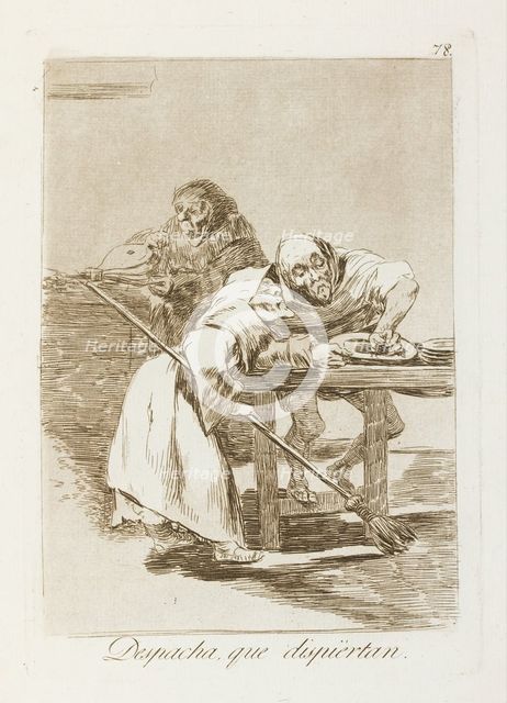 Despacha, que dispiértan.; Los Caprichos, pl.78, 1799. Creator: Francisco Goya.
