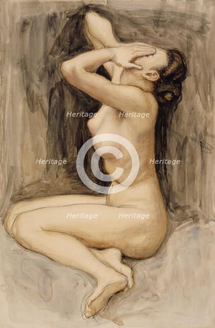 Despair, study for the "By the River of Tuonela", Jusélius Mausoleum, 1903. Creator: Akseli Gallen-Kallela.