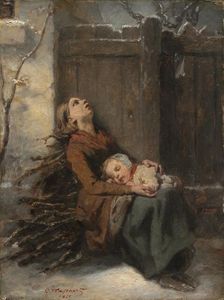 Destitute Dead Mother holding her sleeping Child in Winter, c. 1850. Creator: Octave Tassaert (French, 1800-1874)