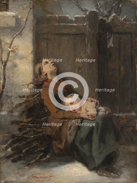 Destitute Dead Mother holding her sleeping Child in Winter, c. 1850. Creator: Octave Tassaert (French, 1800-1874).