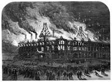 Destruction by fire of the Queen Railway Hotel at Chester, 1861. Creator: Unknown