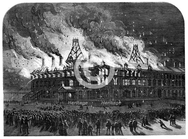 Destruction by fire of the Queen Railway Hotel at Chester, 1861. Creator: Unknown.