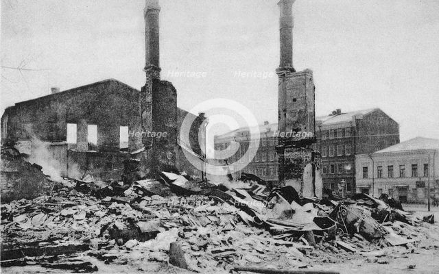 Destruction on a Moscow street after the Revolution, Russia, December 1905. Artist: Unknown