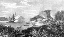 Destruction of a pirates stronghold at Sulu by H.M.S. Nassau, 1872. Creator: Unknown