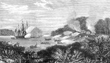 Destruction of a pirates stronghold at Sulu by H.M.S. Nassau, 1872. Creator: Unknown