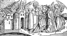 Destruction of Sodom and Gomorrah by earthquake, 1493. Creator: Anon