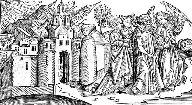 Destruction of Sodom and Gomorrah by earthquake, 1493. Creator: Anon.