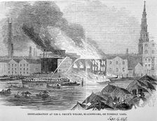 Destruction of Sir C Price's oil warehouse and wharf, William Street, Blackfriars, London, 1845. Artist: Anon