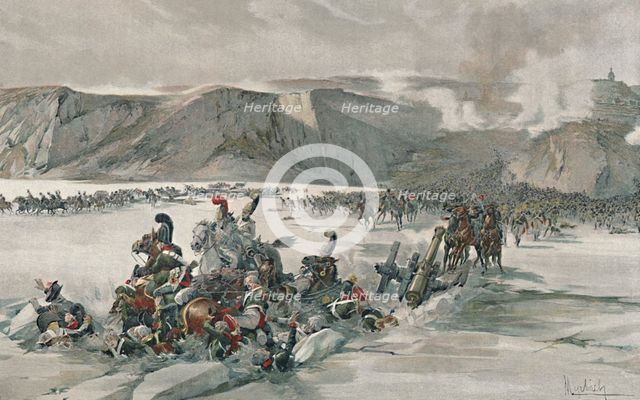 'Destruction of Retreating Russians at Satschan Lake', 1805, (1896). Artist: Unknown.