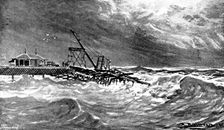 Destruction of the new part of Sandown Pier during a gale, 1895. Creator: George Meisenbach