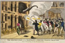 Destruction of the furious elephant at Exeter Change 1826. Artist: Anon