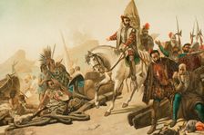 Destruction of the fleet - burning of their ships, Aztec Empire, 1890. Creator: Juan Alaminos