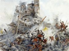 Destruction of the Keep, English Civil War, Scarborough Castle, 1645, (c1990-2010). Artist: Ivan Lapper