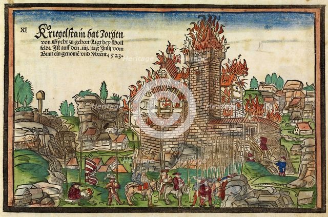 Destruction of the Krögelstein Castle by the Swabian League. Artist: Wandereisen, Hans (active ca 1523)