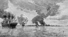 Destruction of the Peruvian fleet by the Peruvians before evacuating Callao, 1881. Creator: Unknown