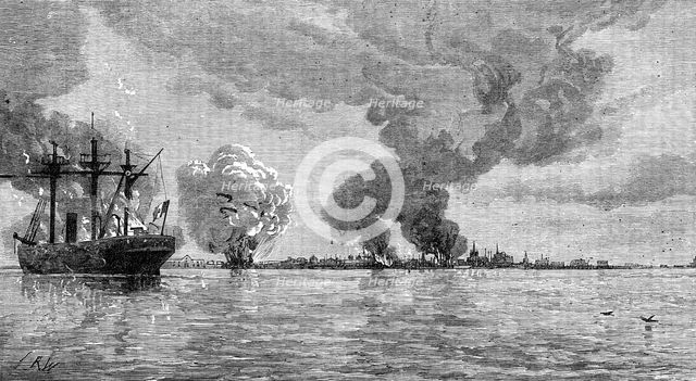 Destruction of the Peruvian fleet by the Peruvians before evacuating Callao, 1881. Creator: Unknown.