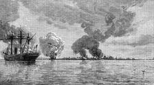 Destruction of the Peruvian fleet by the Peruvians before evacuating Callao, 1881. Creator: Unknown