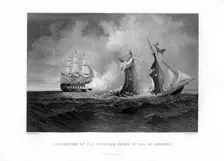 Destruction of the privateer Petrel by the St Lawrence 28 July 1861, (1862-1867).Artist: R Hinshelwood
