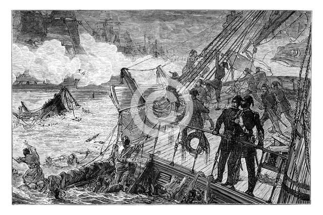 Destruction of the Turkish fleet at Sinope, 1853, (1900). Artist: Unknown