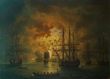 Destruction of the Turkish Fleet in the Bay of Chesme, 1771. Creator: Jacob Philip Hackert