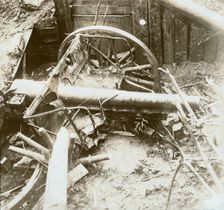 Destroyed 7.7 field gun, Yser, Belgium, c1914-c1918