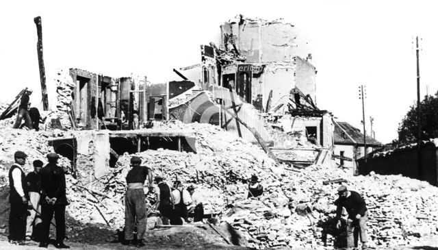 Destroyed building, liberation of France, St Cyr, August 1944. Artist: Unknown