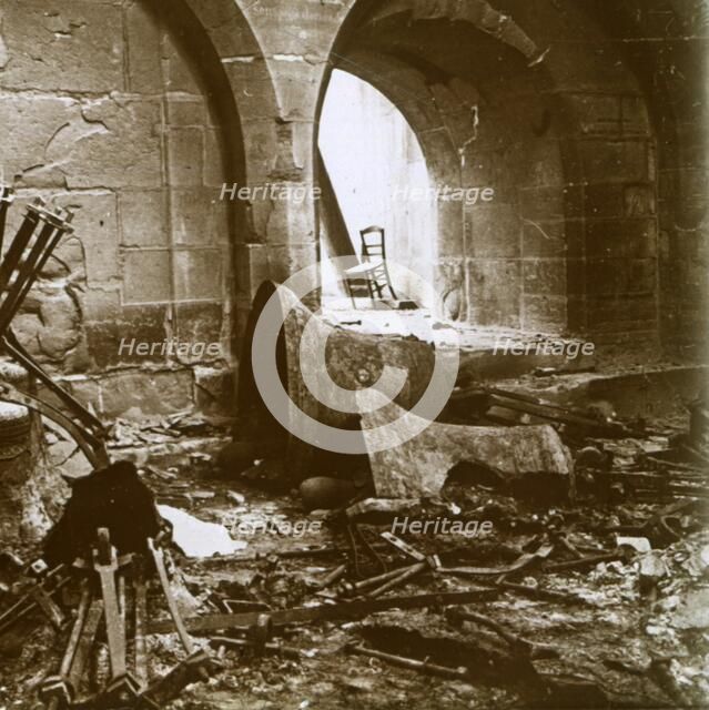Destroyed church, Marne, northern France, c1914. Artist: Unknown.