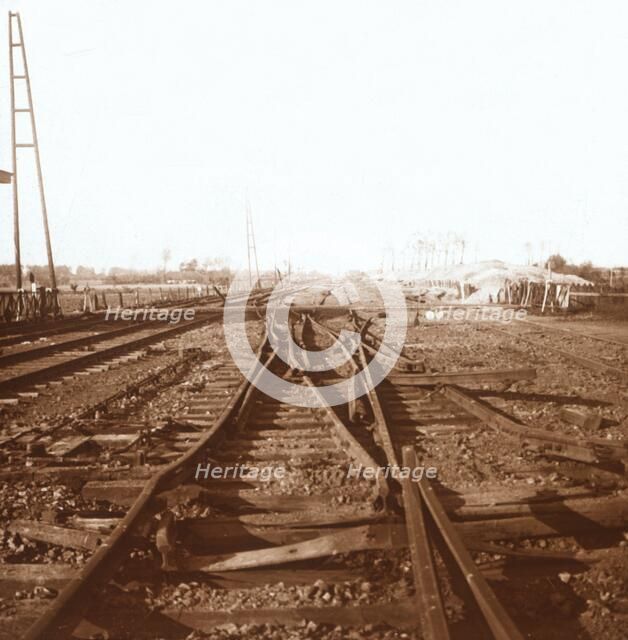 Destroyed railway tracks, Roeselare, Flanders, Belgium, c1914-c1918. Artist: Unknown.