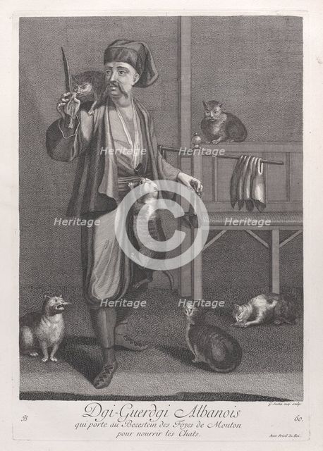 Dgi-Guerdgi Albanois, qui porte au Bezestein des Foyes de Mouton pour nourrir les Chats..., 1714-15. Creator: Unknown.