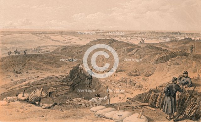 'Ditch of the Malakoff, Battery Gervais, and Rear of Redan', 1856. Artist: Thomas Picken.