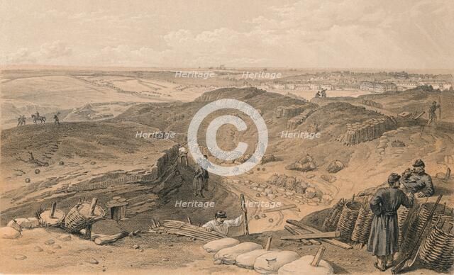 'Ditch of the Malakoff, Battery Gervais, and Rear of Redan', 1856. Artist: Thomas Picken.