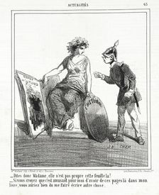 Dites donc Madame, elle n'est pas propre cette feuille la! -Si vous croyez que c'est..., 1864. Creator: Cham