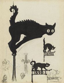 Divers projets d'enseignes surmontées de chats noirs, 1896. Creator: Steinlen, Théophile Alexandre (1859-1923)