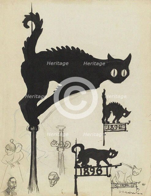 Divers projets d'enseignes surmontées de chats noirs, 1896. Creator: Steinlen, Théophile Alexandre (1859-1923).